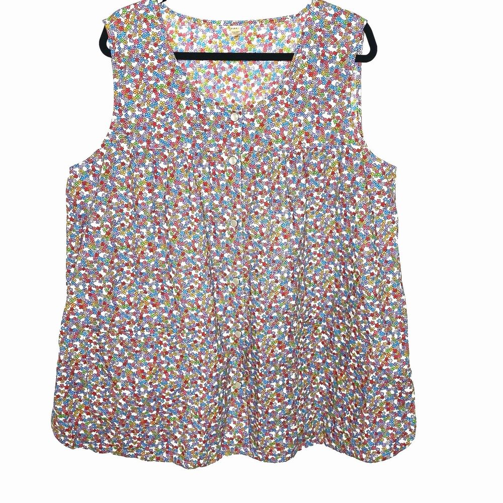 Pink K Pearl Snap Sleeveless Blouse Floral Pockets Lightweight Womens 1X